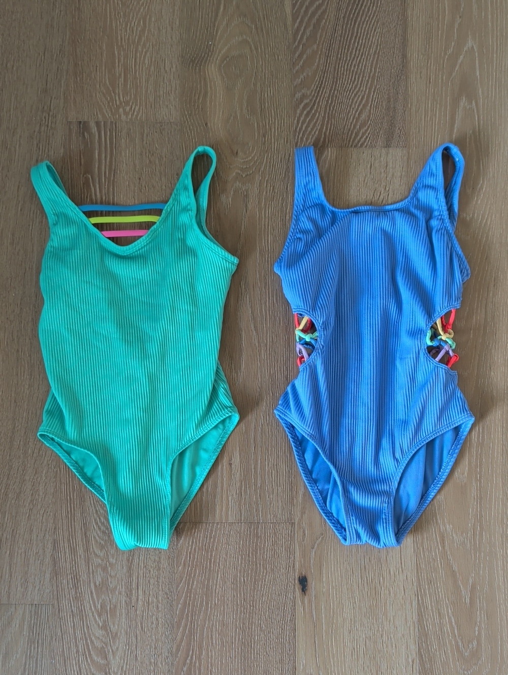 Teal Ribbed One-Piece and Periwinkle-Blue Ribbed One-Piece Swimsuits